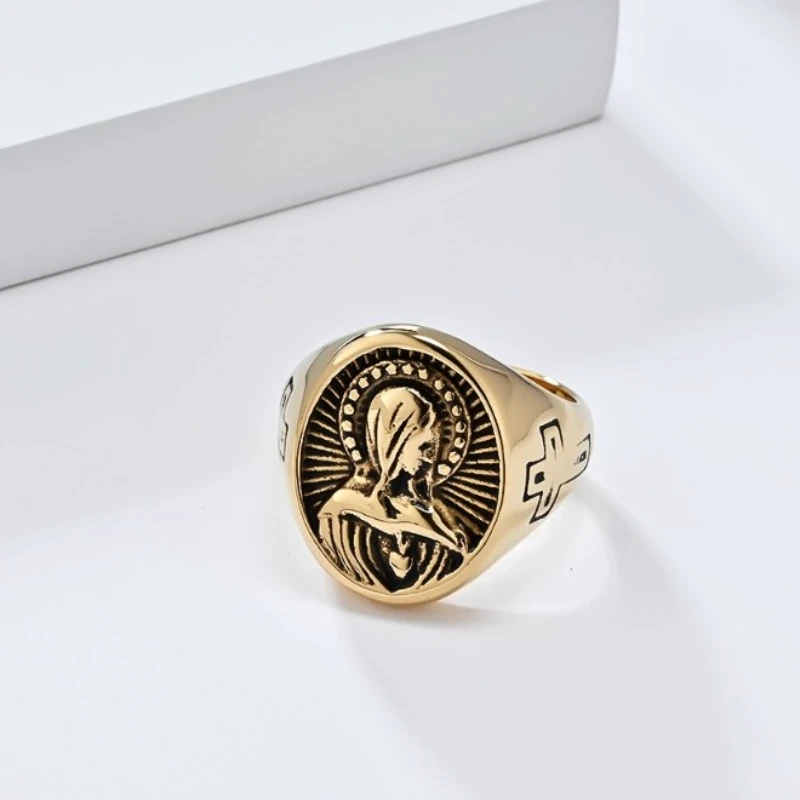 Virgin Mary Cross Ring Stainless Steel Punk Style Male Personality Versatile Fashion Rings Boutique Jewelry - Image 4