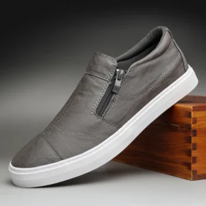 2025 Autumn New Men Casual Leather Shoes Fashion Zipper Flat Dress Shoes Slip-on Loafers Male Footwear